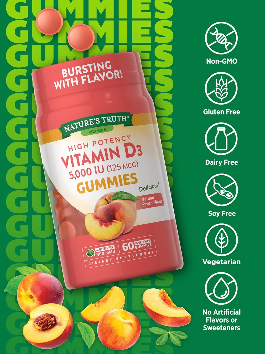 Gomitas de vitamina D3 Nature's Truth  | 5000 UI | 60 unidades | Suplemento.